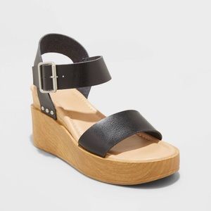 Black sandals with wood block wedge heel (size 11)